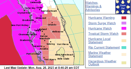 Central Florida Hurricane Watch and Warnings Take Effect Idalia to Strengthen Possible Cat 3 Hurricane