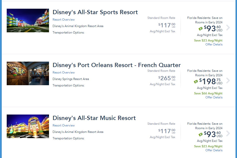 Early 2024 Florida Resident Offers Up to 30% Off at Walt Disney World Resorts