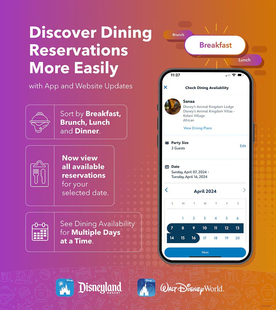 Dining Reservation Availability Made Easier at Disney Parks